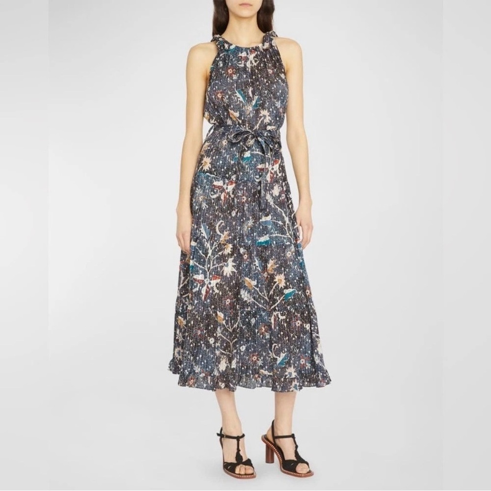 Ulla Johnson Mariam Midi Dress Floral Batik Jet Navy Blue‎ Halter Size 2 Flowy - Picture 16 of 16